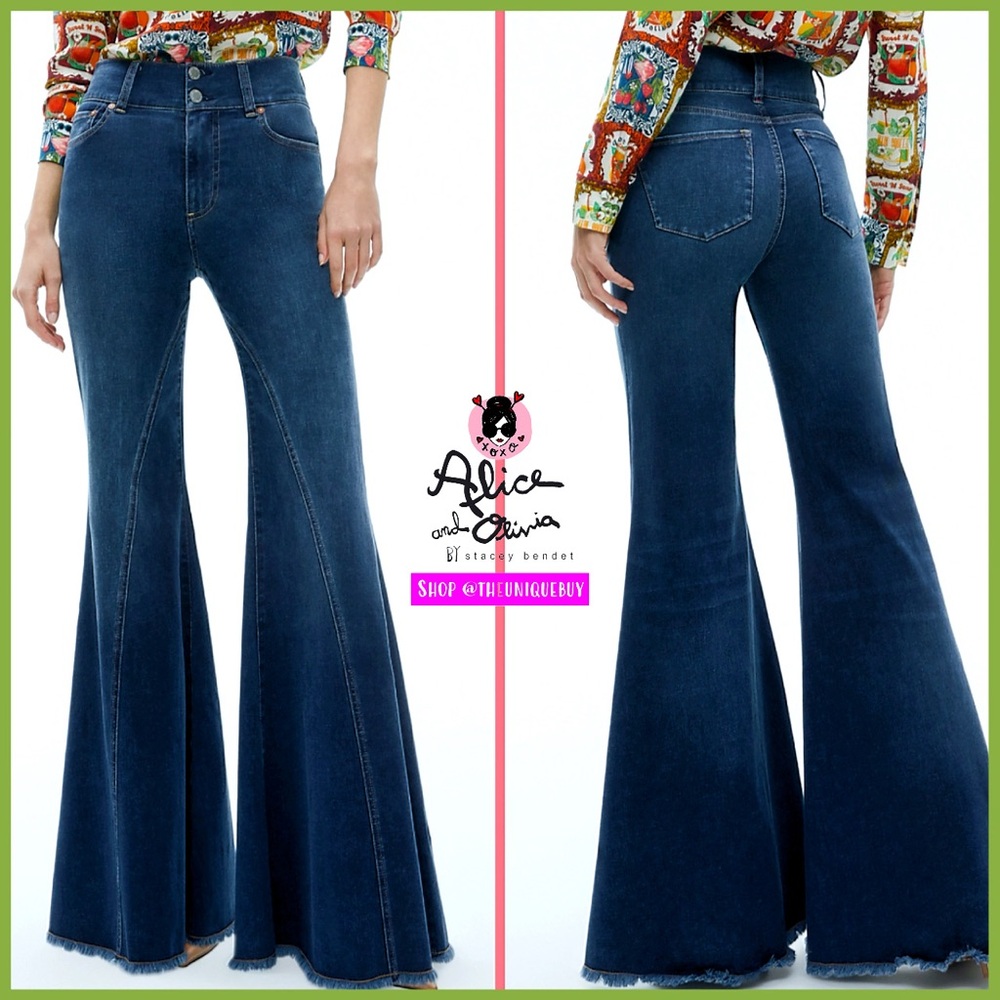 Alice + Olivia Beautiful High Rise Wide Leg Seamed Bell Jeans Pant